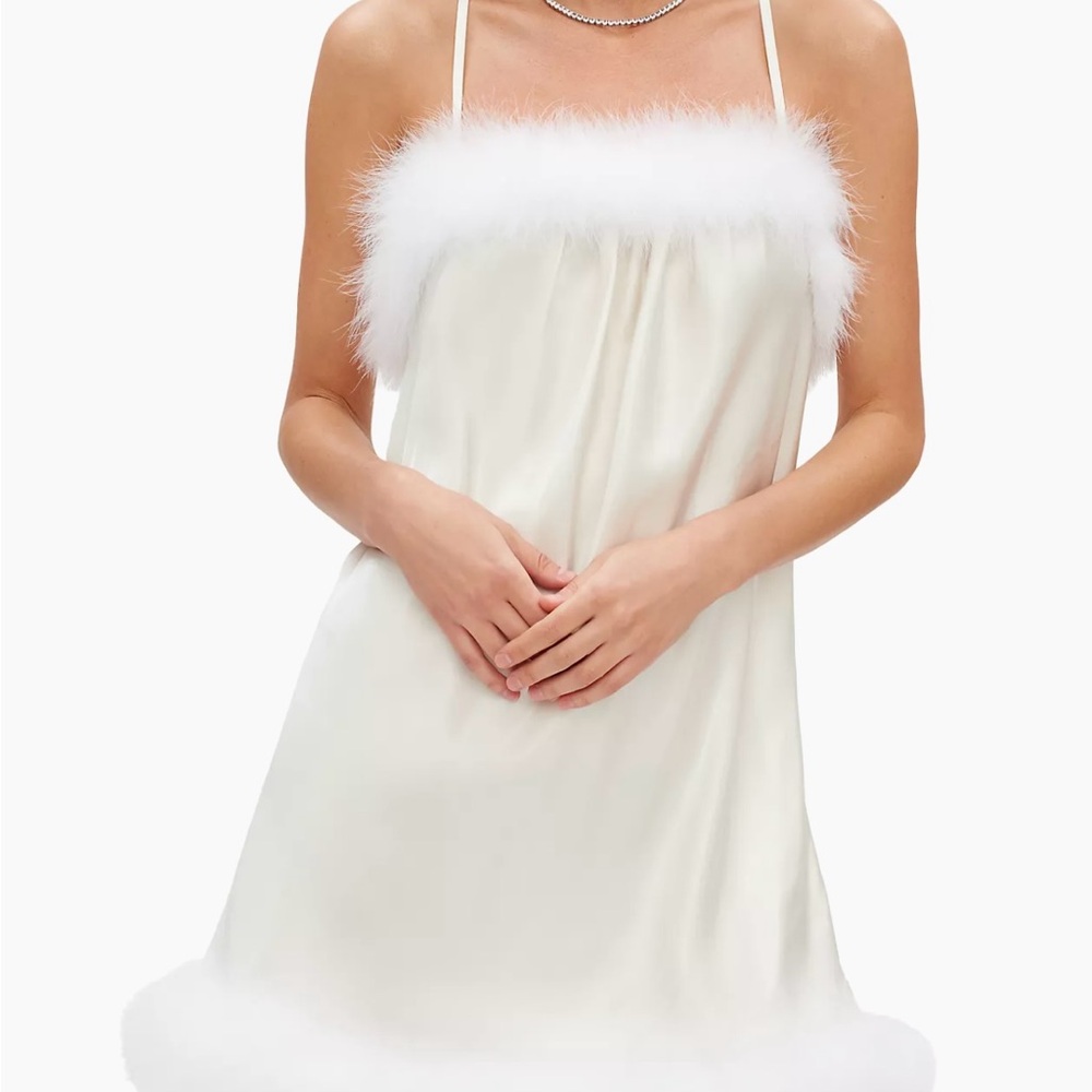 Sleeper French Kiss Feather-Trimmed White Minidress